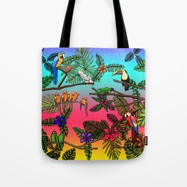 Tropical Parrots In A Jungle Sunset Tote Bag