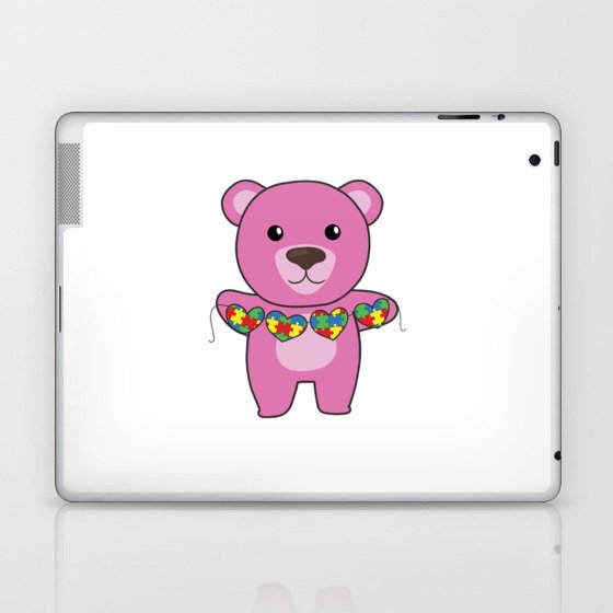 Autism Awareness Month Puzzle Heart Pink Bear Laptop & iPad Skin