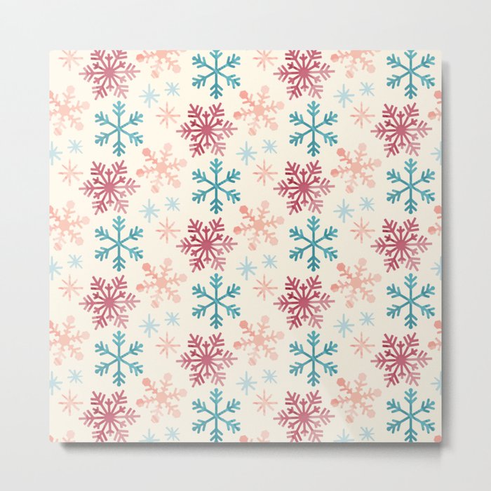 Christmas Pattern Watercolor Snowflake Pink Blue Metal Print