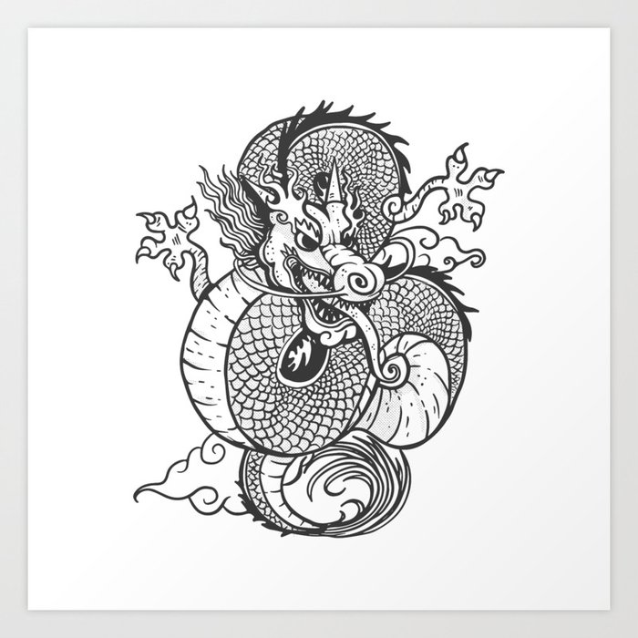 Chinese dragon drawing dragon with claws and smoke Art Print by Fleur ...