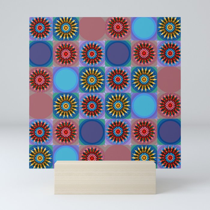 Colorful Mandala Grids - Vibrant Blues Mini Art Print