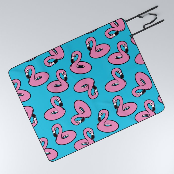 Flamingo Pool Float Retro Repeating Pattern  Picnic Blanket