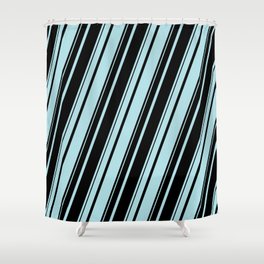 [ Thumbnail: Powder Blue and Black Colored Striped Pattern Shower Curtain ]
