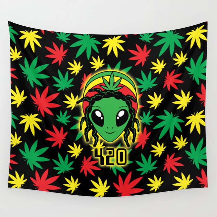 Rasta 420 Alien Wall Tapestry