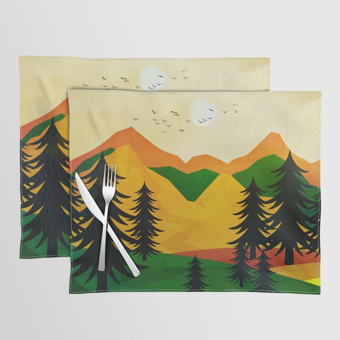 Pine trees under the mountain peaks Placemat