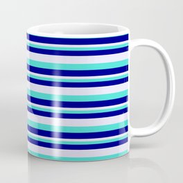 [ Thumbnail: Turquoise, Blue, and Lavender Colored Lined Pattern Coffee Mug ]