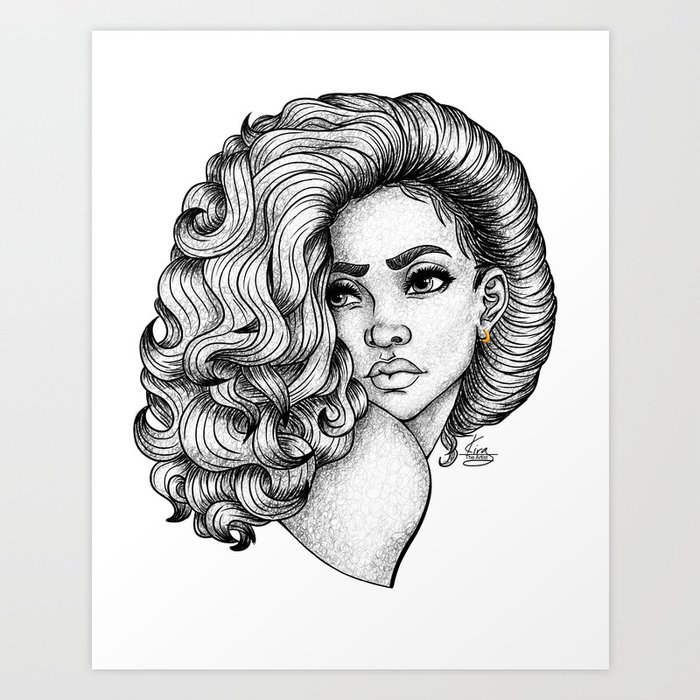 Over The Shoulder| Black Girl Drawing Art Print