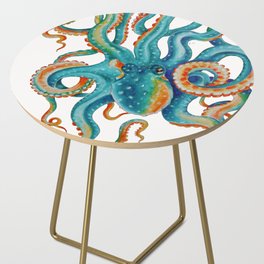 Octopus Teal Watercolor Ink Side Table
