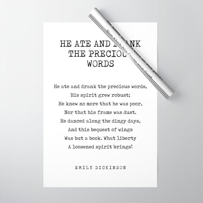 He Ate And Drank The Precious Words - Emily Dickinson Poem - Literature - Typewriter Print Wrapping Paper