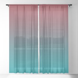 Red and Aqua Gradient Ombre Blend 2021 Color of the Year Satin Paprika and Vintage Teal Sheer Curtain
