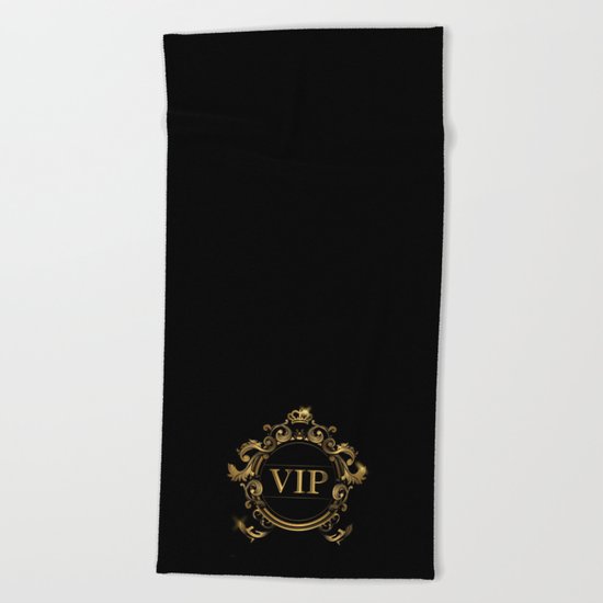 VIP In Black and Goldtone Beach Towel