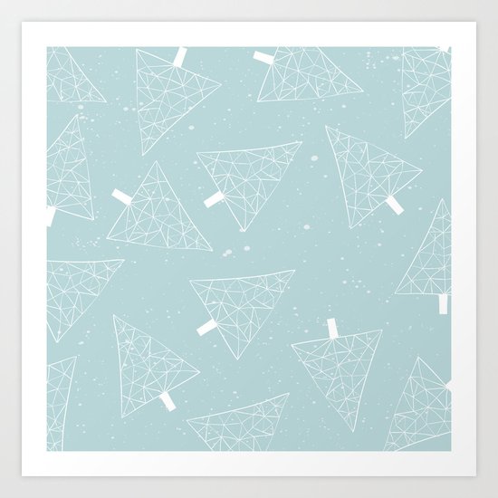 Christmas Trees Light Blue Art Print