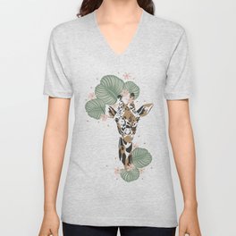watercolor giraffe lover  V Neck T Shirt