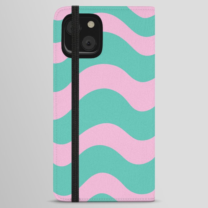 Retro Candy Waves - teal and pink iPhone Wallet Case