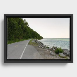 Lake Michigan and a Bicycle only Highway on Mackinac Island Framed Canvas