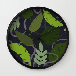 Moody Tropical Leaves Print Wall Clock