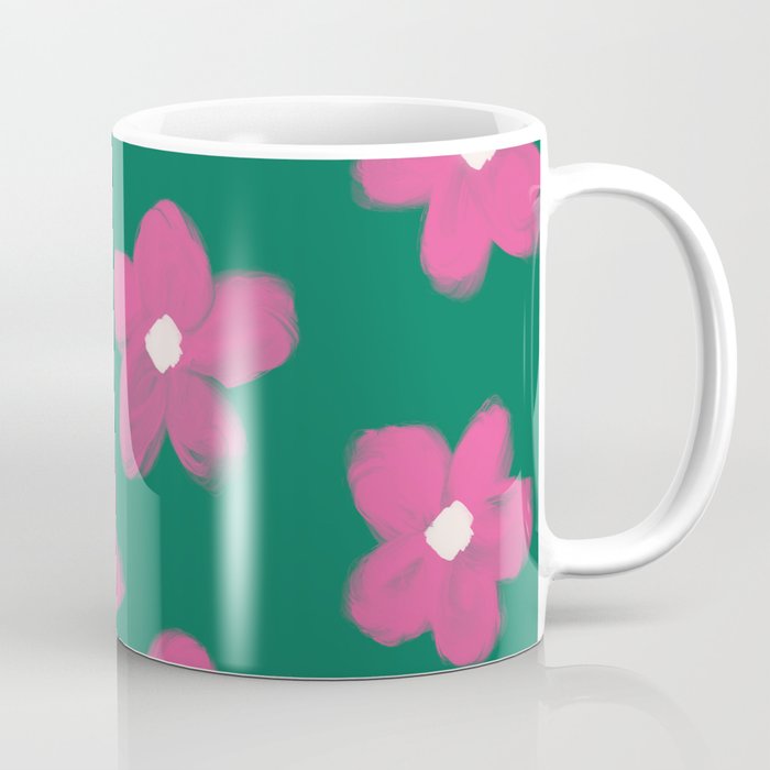 70s 60s Bold Pink Flowers on Green Coffee Mug