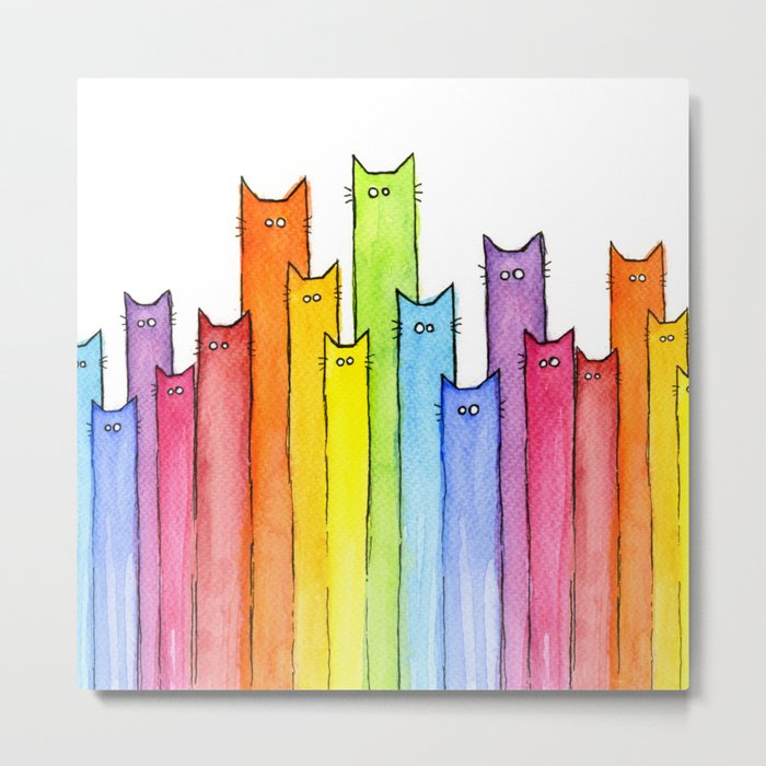 Rainbow of Cats Funny Whimsical Animals Metal Print
