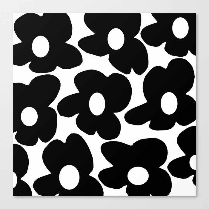 Black Retro Flowers White Background #decor #society6 #buyart Canvas Print