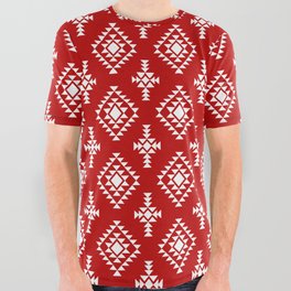 Red and White Native American Tribal Pattern All Over Graphic Tee