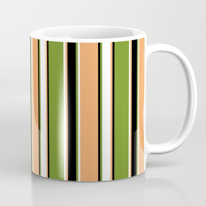 Brown, White, Green, and Black Colored Striped/Lined Pattern Coffee Mug