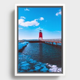 Winter day at the Charlevoix Michigan Lighthouse Framed Canvas