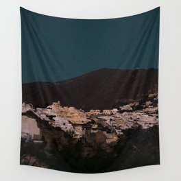 Santorini By Night | Greek Island Vibes in the Evening | City Lights and Dark Skies | Travel and Night Photography Fine Art Wall Tapestry
