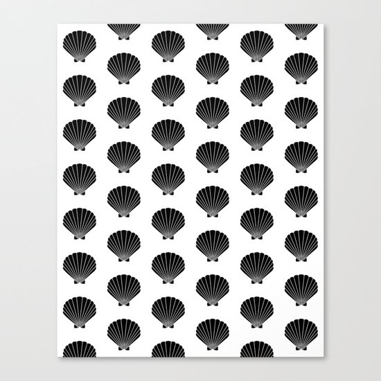 Seashells abstract black and white minimal pattern print painting india ink brushstroke modern art Canvas Print