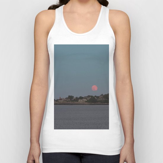 Full Strawberry Moon Rising over Rockport Unisex Tank Top