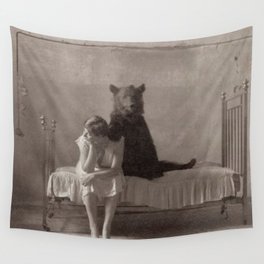 The Bear that came for Dinner black and white photograph Wall Tapestry