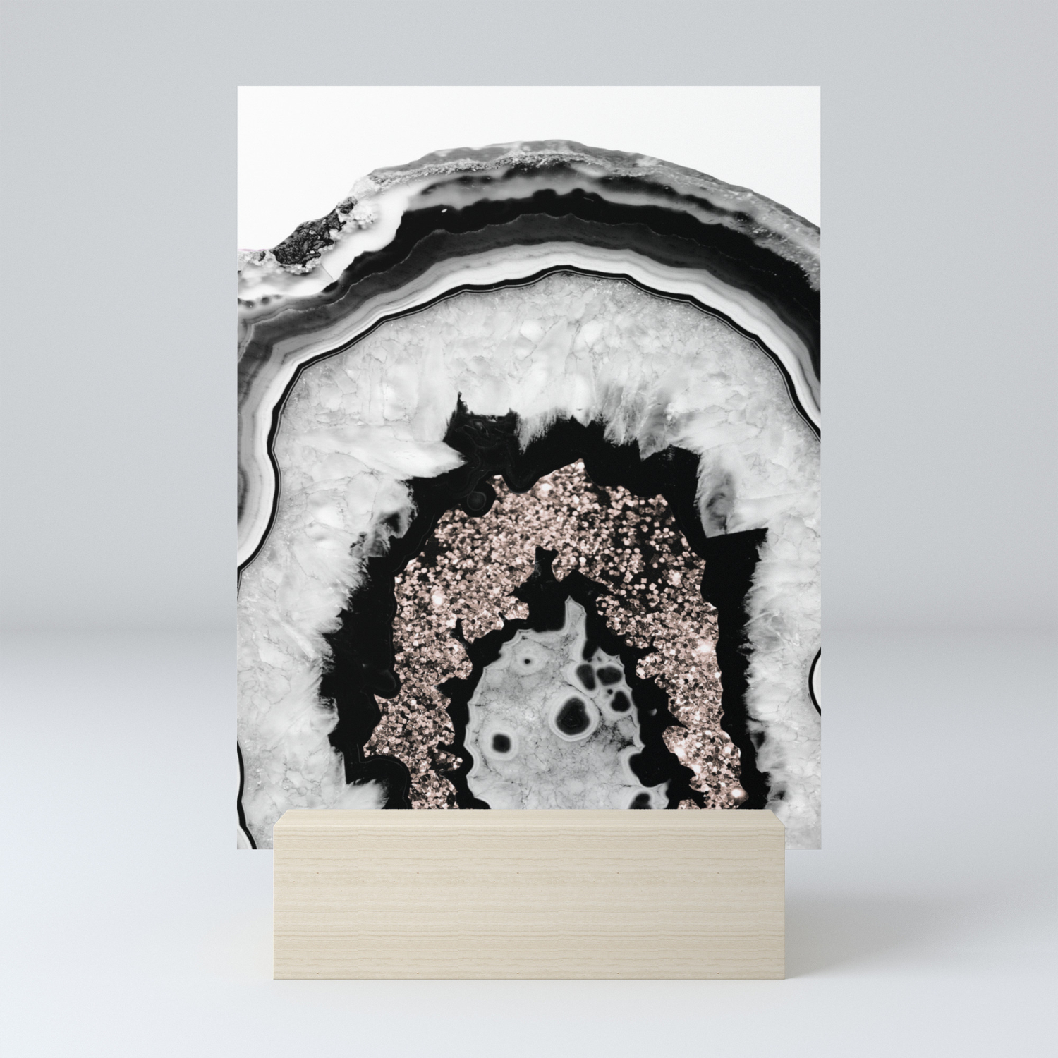 Gray Black White Agate With Rose Gold Glitter 1 Gem Decor Art
