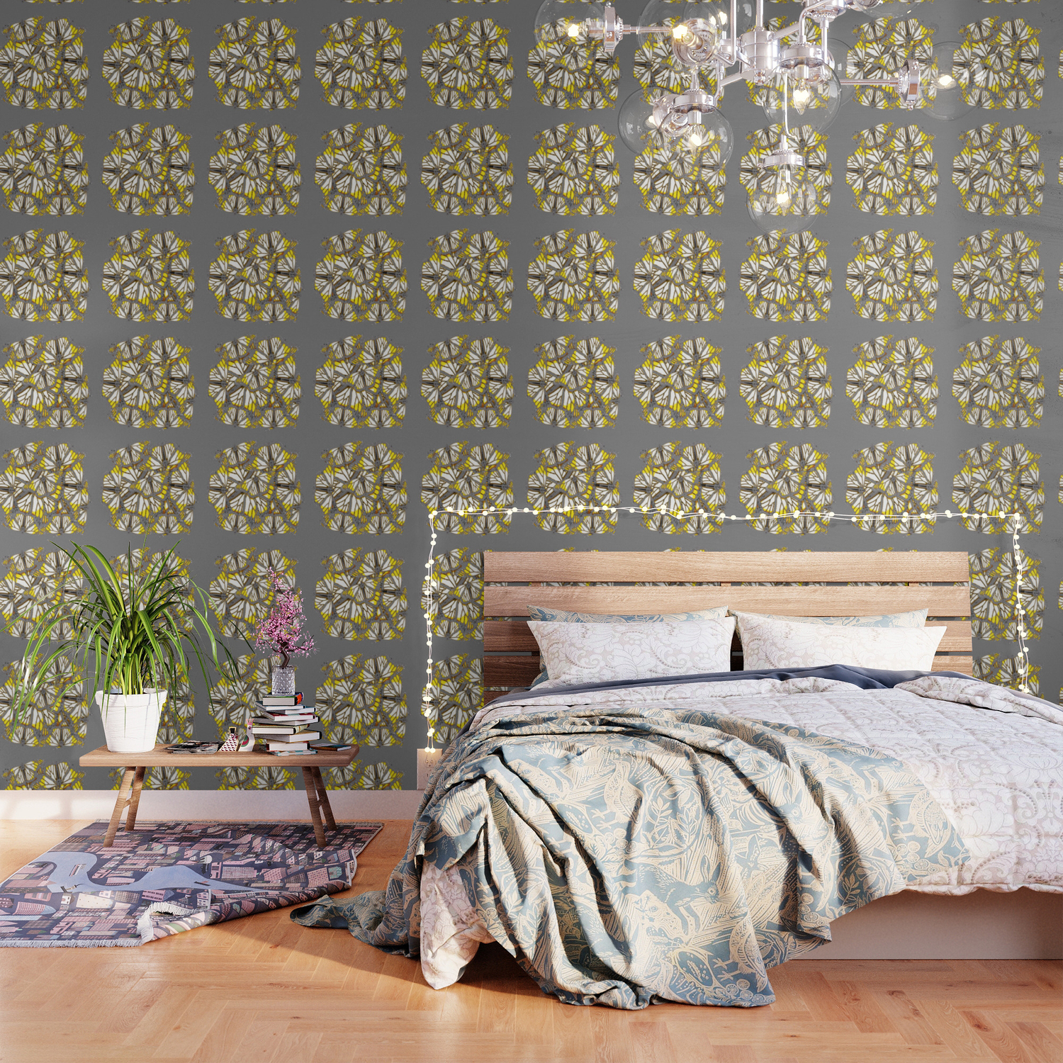 Grey Yellow White Butterfly Wings Abstract Geometric Wallpaper By