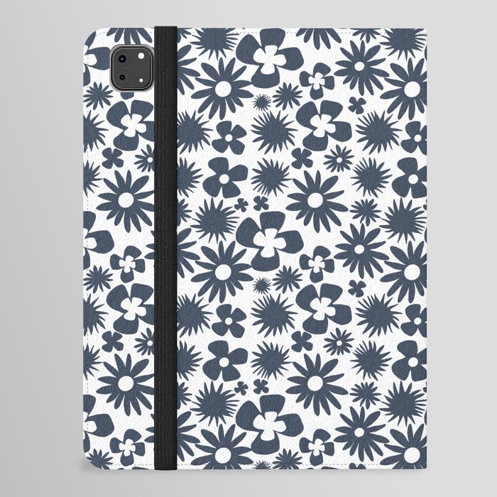 Modern Abstract Navy And White Wild Flowers iPad Folio Case
