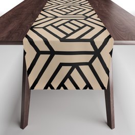 Brown Black Modern Cube Geometric Shape Pattern 2022 Color Trends Behr Basswood MQ2-46 Table Runner