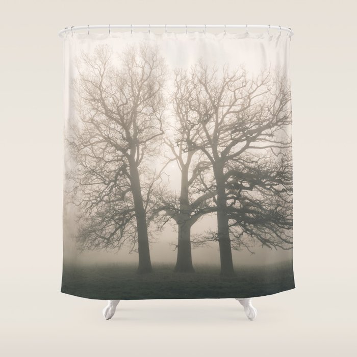 Early Morning Sun And Trees In Fog Hilborough Norfolk Uk Shower Curtain By Liamgrantfoto