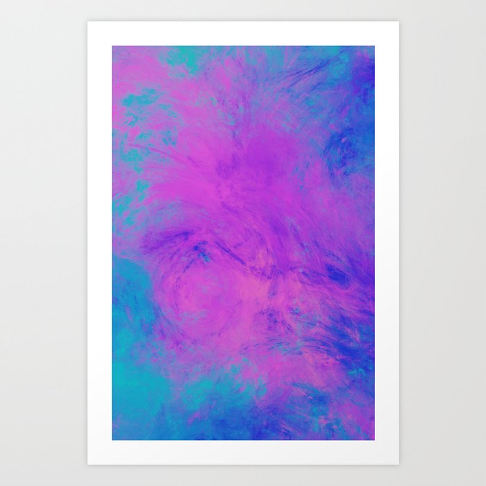 Blue and Pink Retro Marble Splash Abstract Artwork Art Print