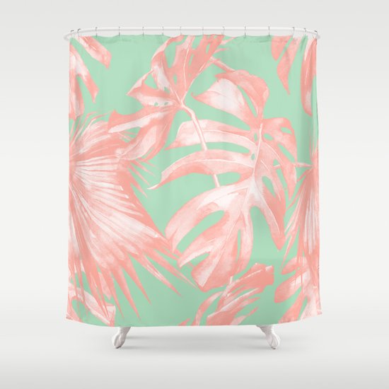 Island Love Seashell Pink Mint Green Shower Curtain By