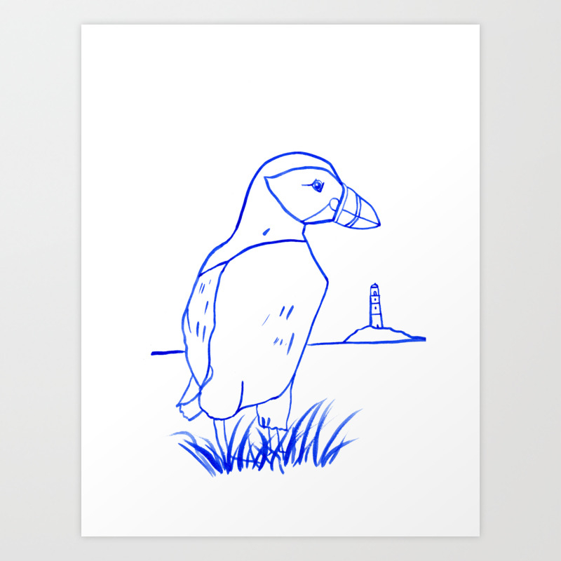 Atlantic Puffin Watercolor Line Drawing Art Print By Landandseaartstudio Society6 How to draw a puffin. atlantic puffin watercolor line drawing art print by landandseaartstudio