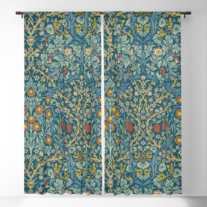 William Morris Vintage Blackthorn Bright Indigo Blackout Curtain