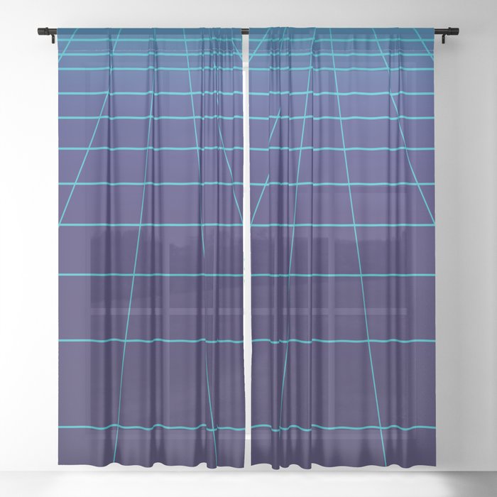 Minimalist Blue Gradient Grid Lines Sheer Curtain