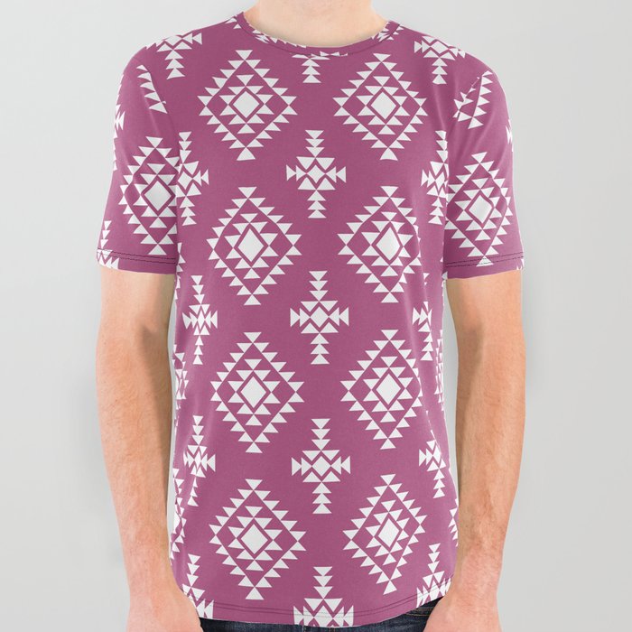 Magenta and White Native American Tribal Pattern All Over Graphic Tee