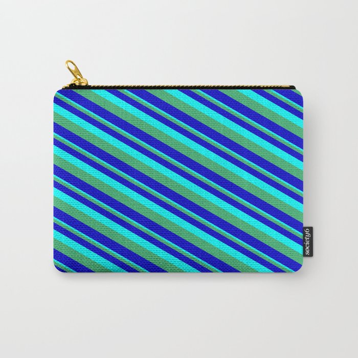 Aqua, Sea Green & Blue Colored Striped/Lined Pattern Carry-All Pouch