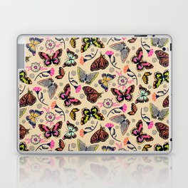 Colourful spring butterflies and flowers on sand Laptop Skin