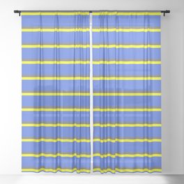 [ Thumbnail: Royal Blue, Dim Grey & Yellow Colored Lines Pattern Sheer Curtain ]