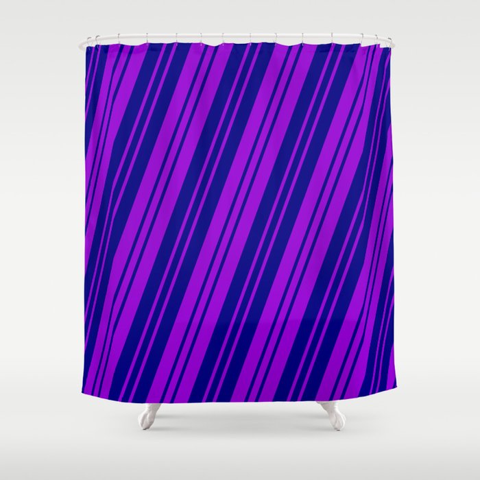 Dark Violet and Blue Colored Pattern of Stripes Shower Curtain