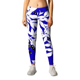 LEAF AND TREE BRANCHES BLUE AND WHITE BLACK BERRIES Leggings | Painting, Whiteleaves, Pattern, Toile, Tree, Blueandwhite, Leaves, Royalblue, Whiteleaf, White 