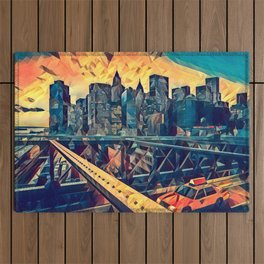 Brooklyn Bridge and Manhattan skyline in New York City Outdoor Rug