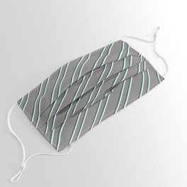 [ Thumbnail: Gray, Dark Slate Gray, and Light Cyan Colored Striped/Lined Pattern Face Mask ]