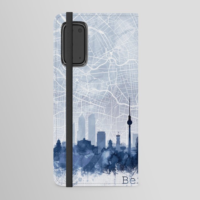 Berlin Skyline & Map Watercolor Navy Blue, Print by Zouzounio Art Android Wallet Case