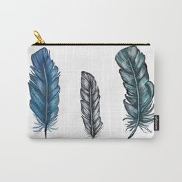 Three Feathers Carry-All Pouch | Blackfeather, Ink Pen, Drawing, Chalk Charcoal, Pattern, Nest, Urbanfarmhouse, Bluefeather, Greenfeather, Feather 